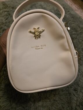 Cream Mini Backpack Purse with Gold Bee Accent